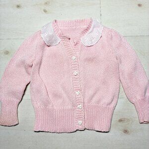 Vintage Pink Sweater with White Lace Collar Size 2-3 Toddler
